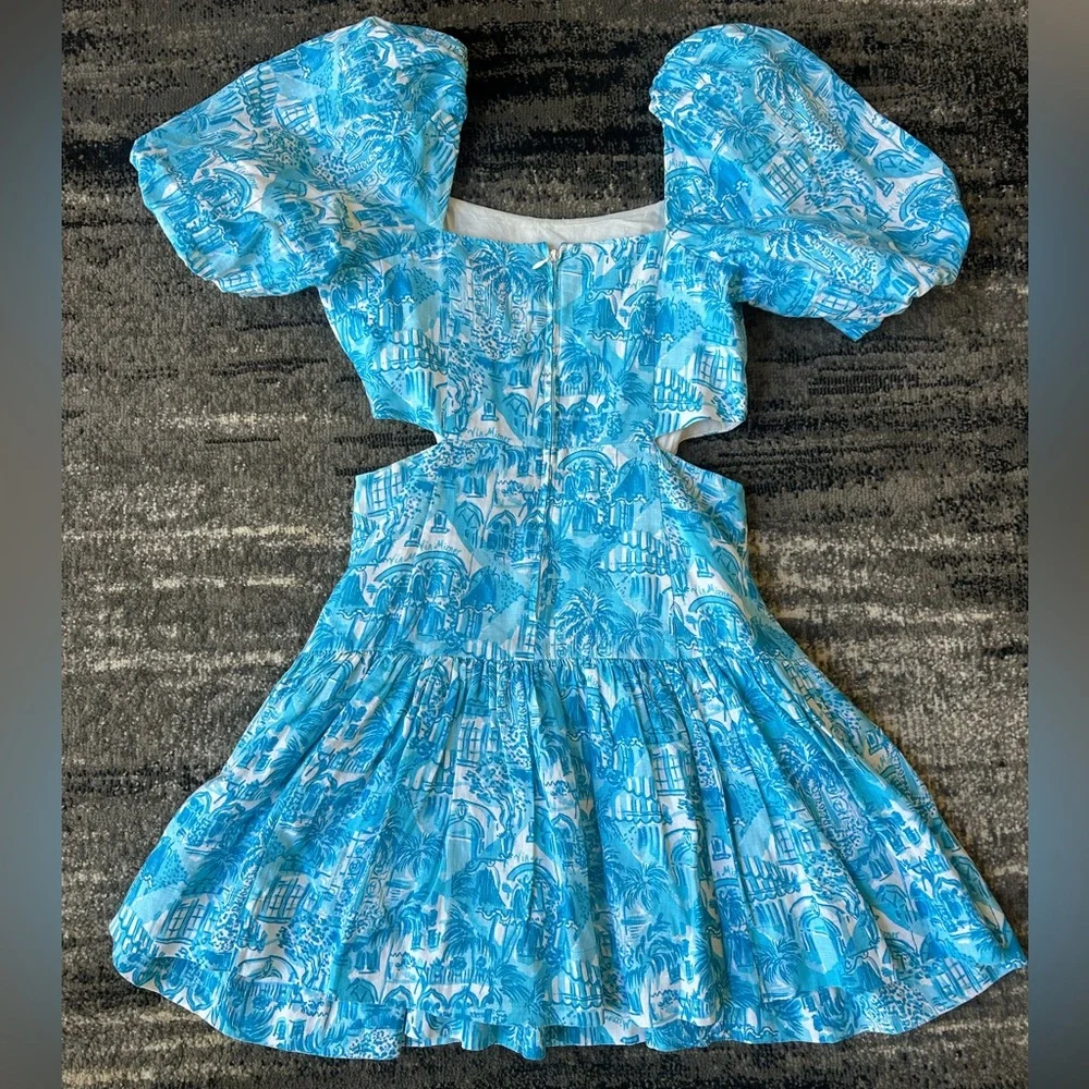 LILY PULITZER Kylanne Amalfi Blue Sunny State Of Mind Mini Dress With Cut Outs - Picture 6 of 15